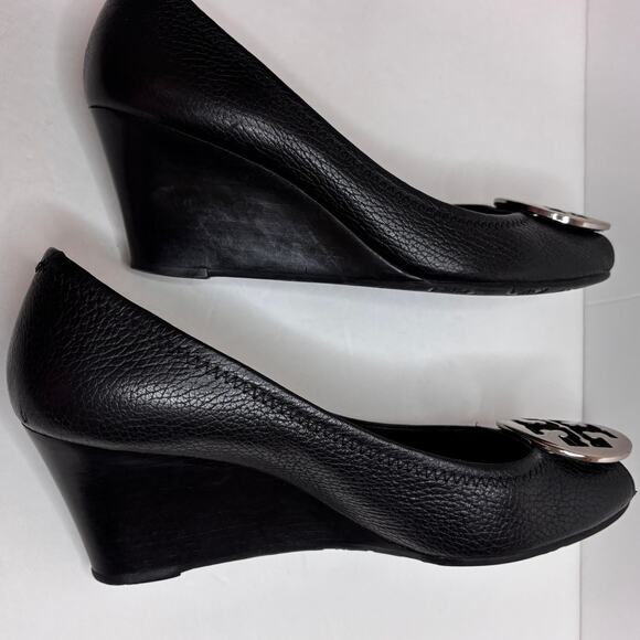 Tory Burch Black & Silver Sally Wedge Size 8.5M - Picture 6 of 10